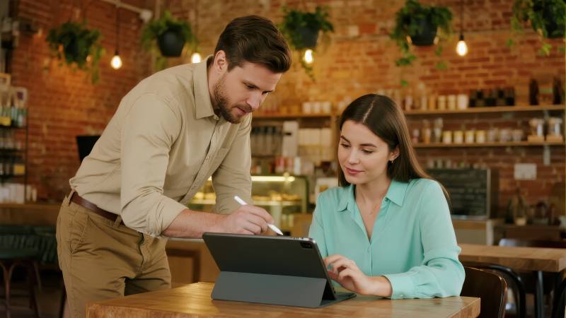 咖啡馆共用平板工作图片