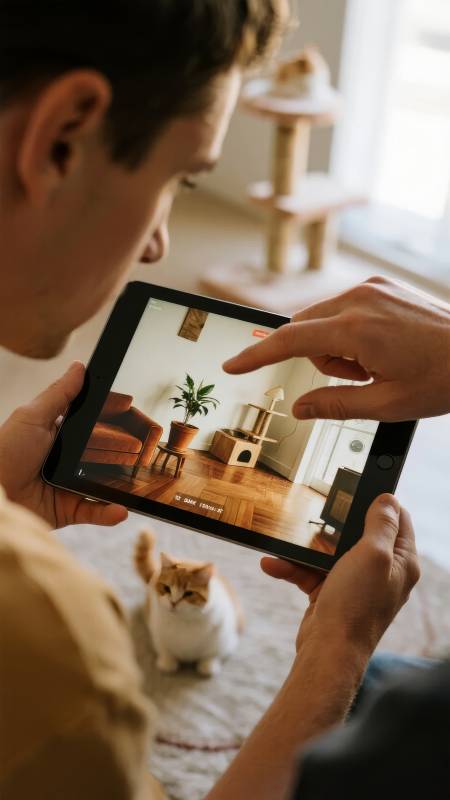 平板看猫 温馨相伴图片