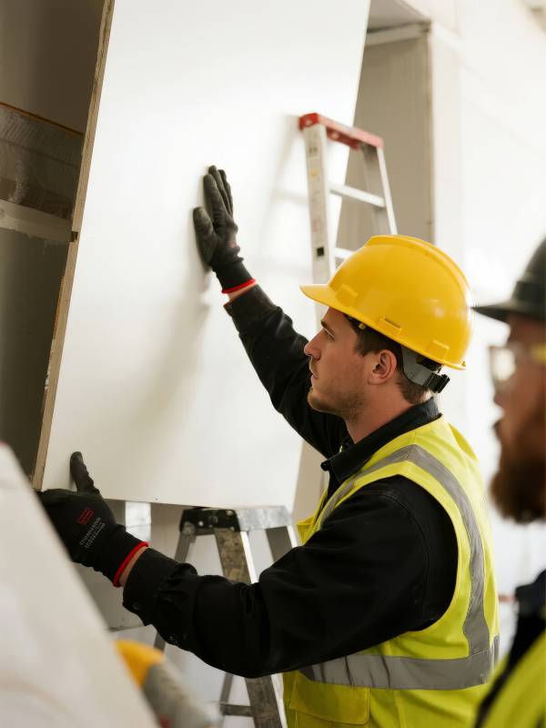 工人安装墙面板图片