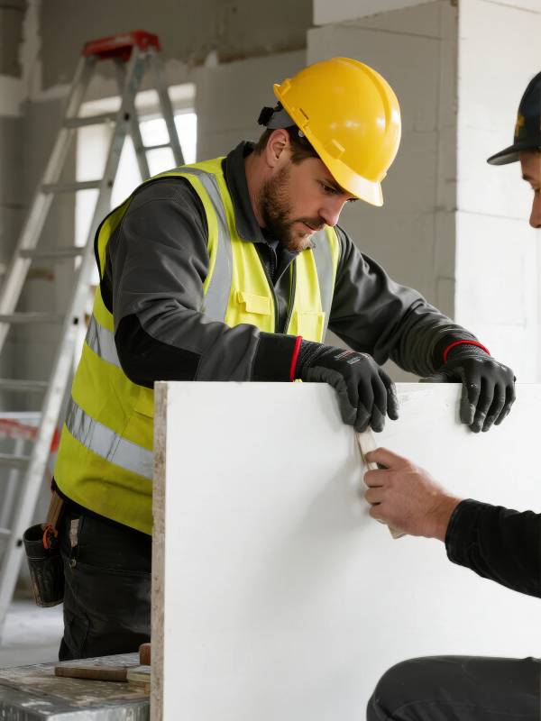 工人安装石膏板图片