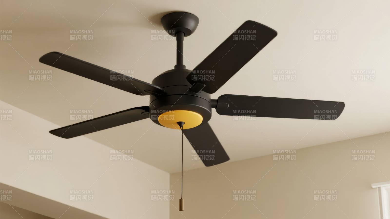 黑色吊扇悬挂天花板图片