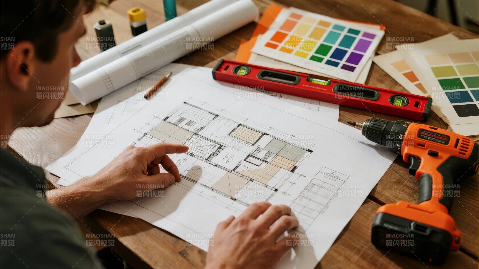 设计师绘制建筑图纸图片