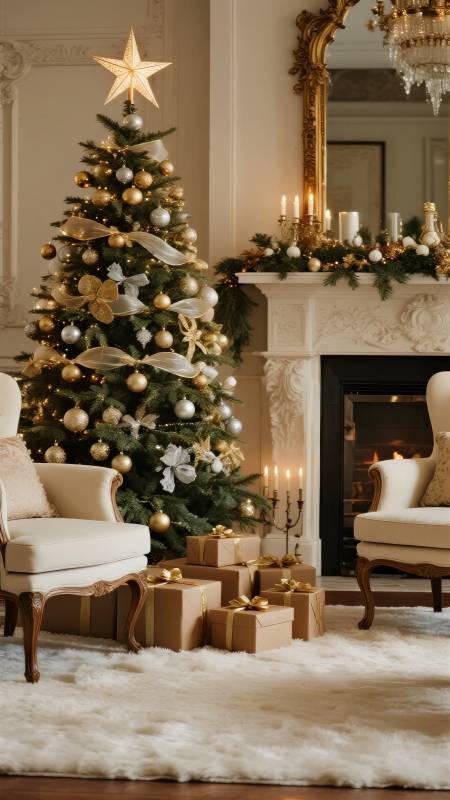 圣诞树下礼物满地图片