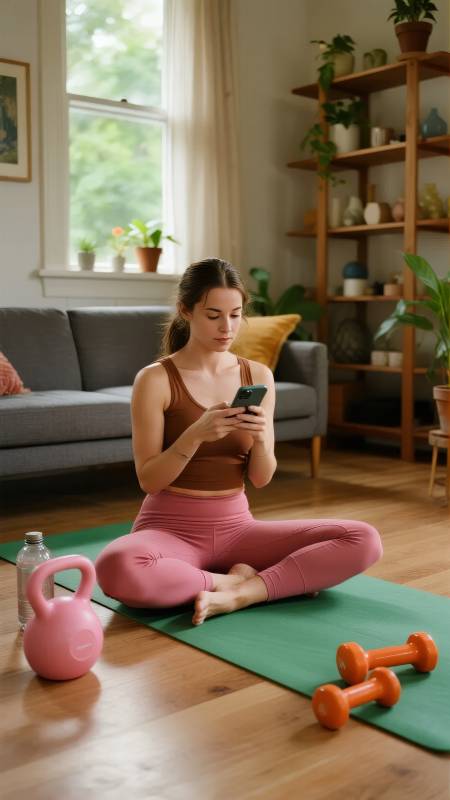 居家健身 专注手机图片