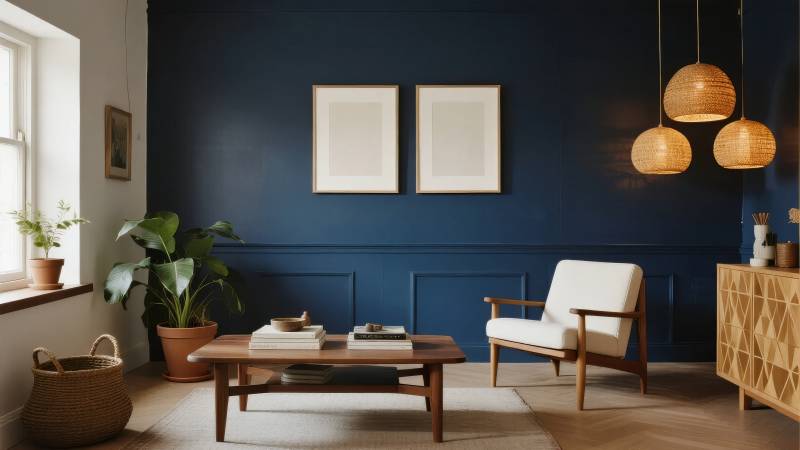 深蓝客厅静谧雅致图片