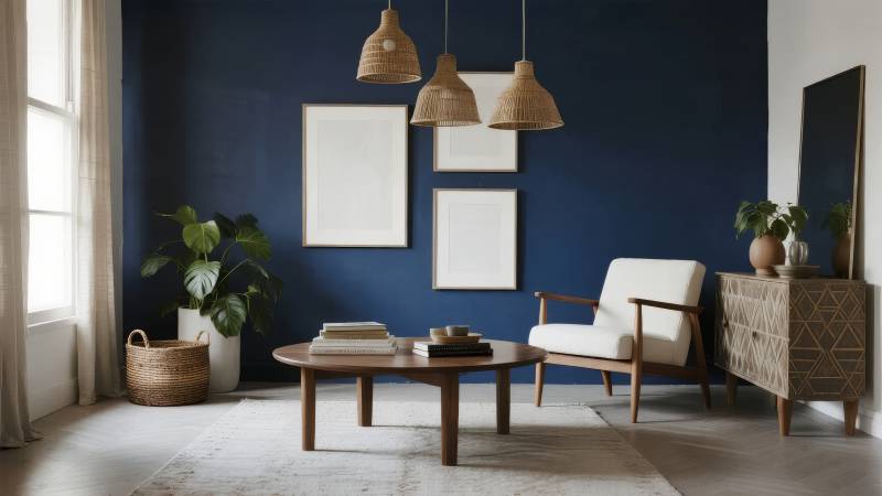 深蓝客厅静谧雅致图片