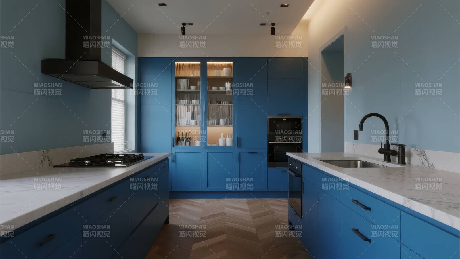 蓝色现代厨房设计图片
