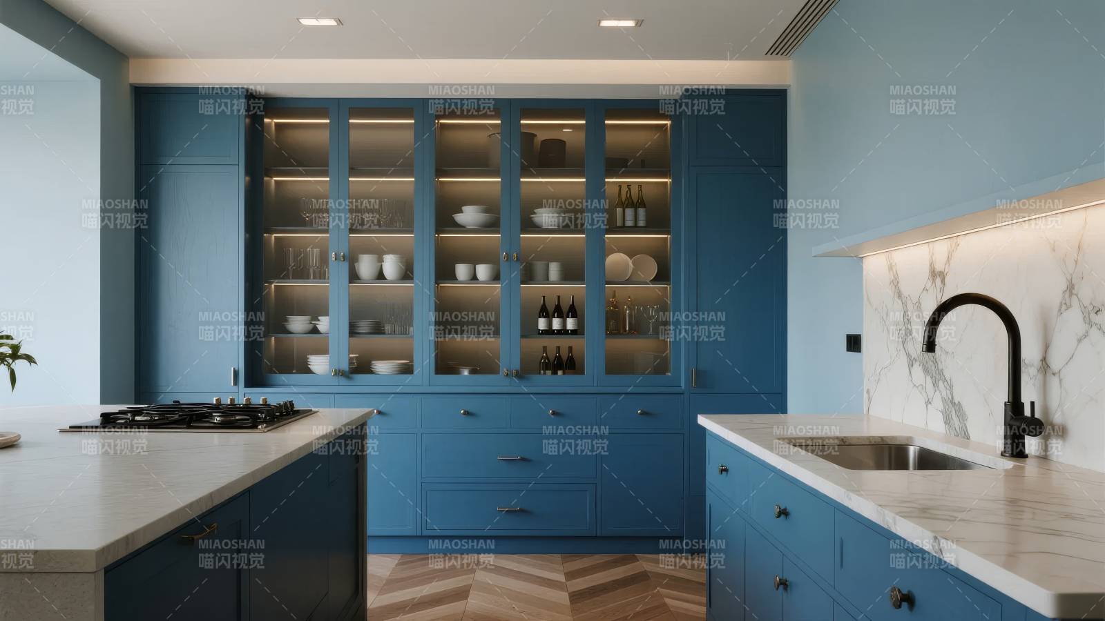 蓝色现代厨房设计图片