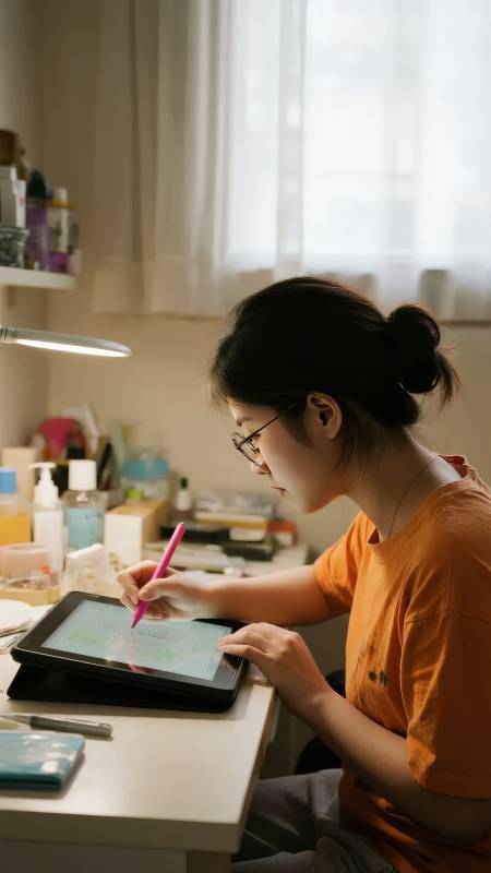 专注绘图的女孩图片