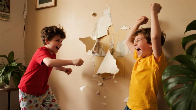 兄弟俩打闹撕墙纸图片