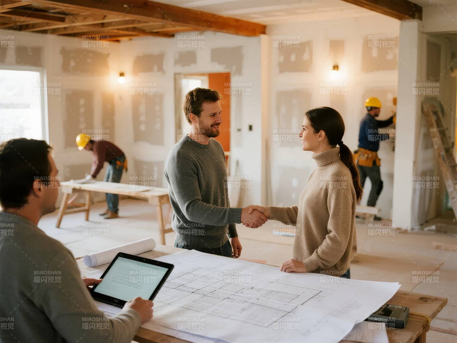 装修现场握手合作图片