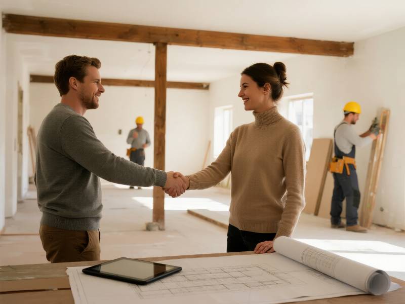 装修现场握手合作图片