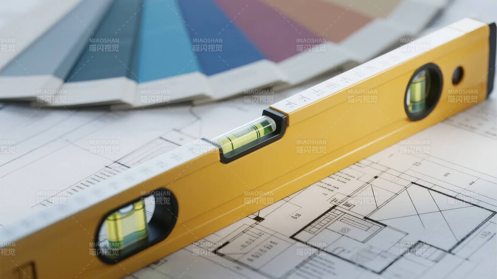 建筑图纸与水平仪图片