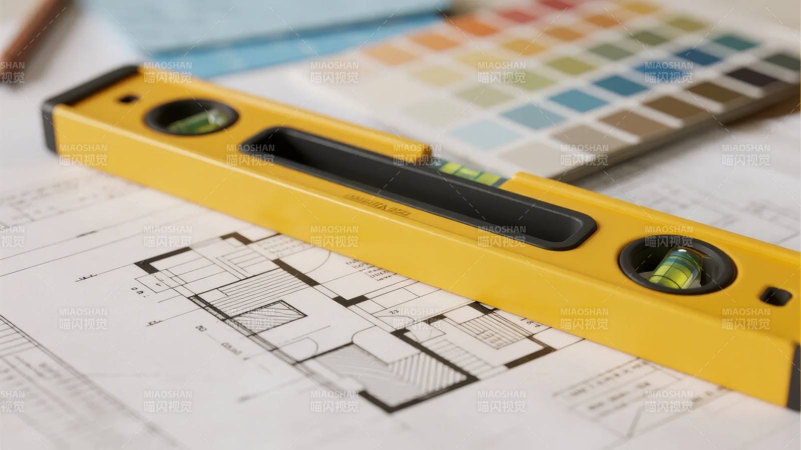 建筑图纸与水平仪图片