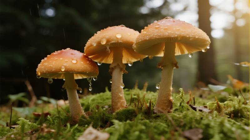雨后林间蘑菇图片