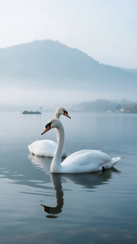 湖上双天鹅图片