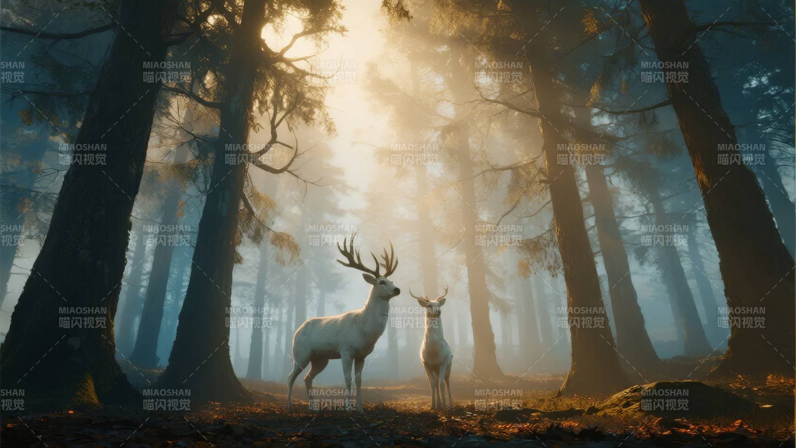 林间双鹿静立图片