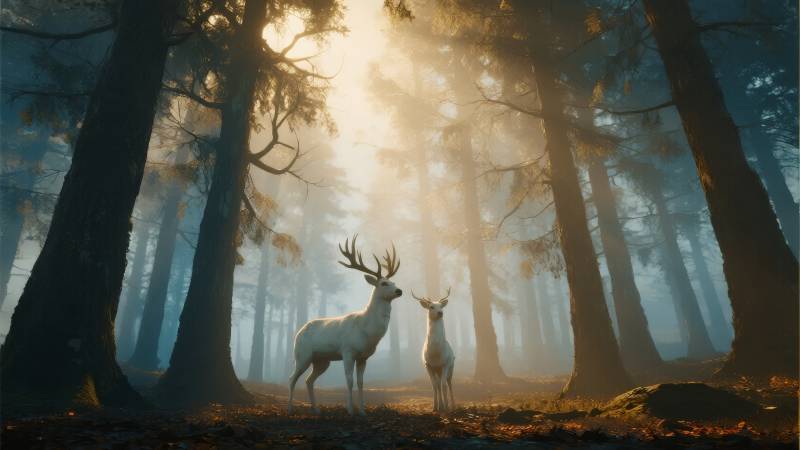 林间双鹿静立图片