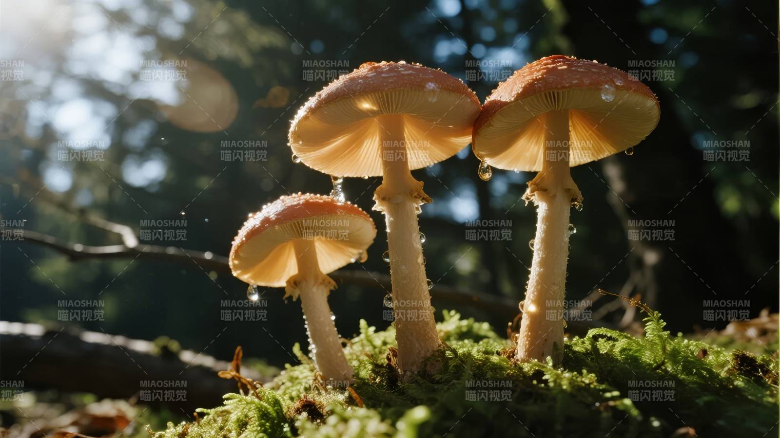 森林中的三朵蘑菇图片