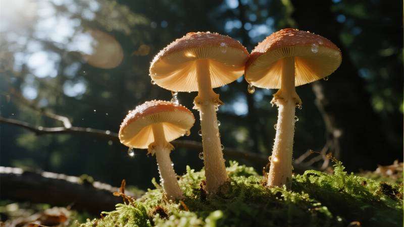 森林中的三朵蘑菇图片