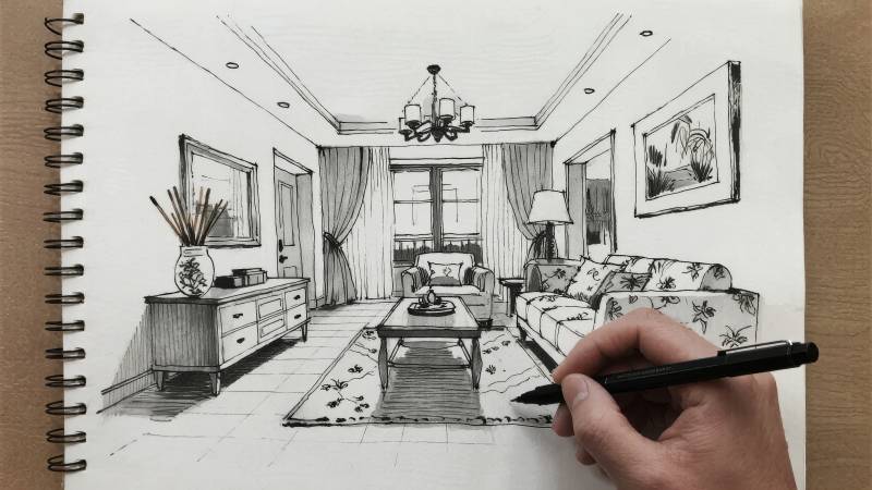 客厅素描手绘图片