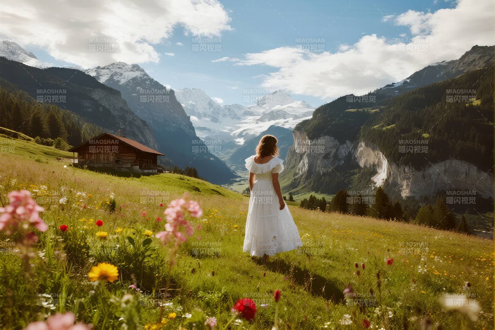 山间花野新娘影图片