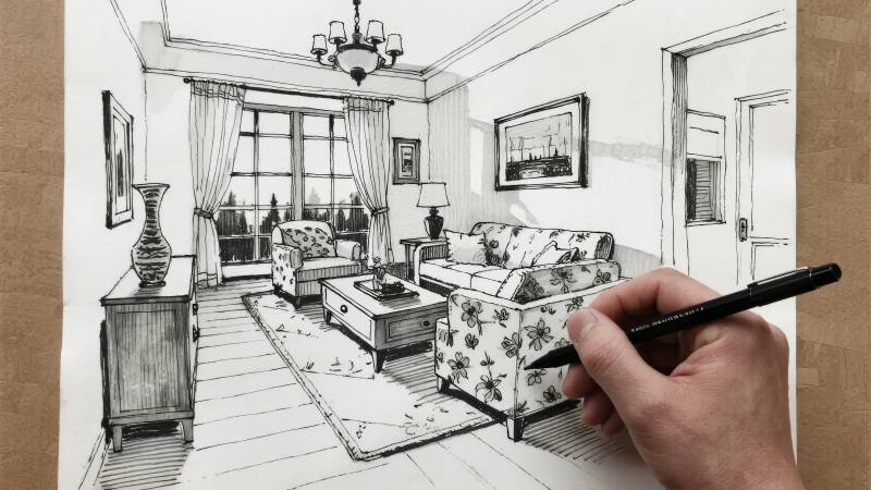 手绘客厅速写图片