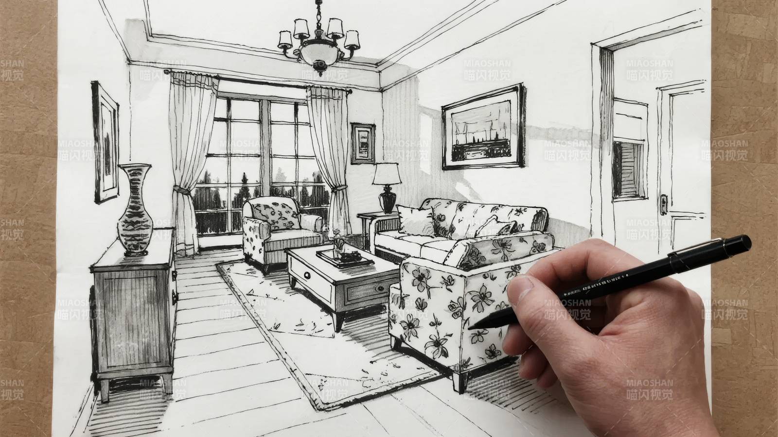 手绘客厅速写图片