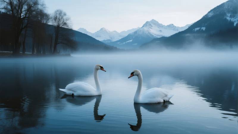 湖畔双天鹅图片