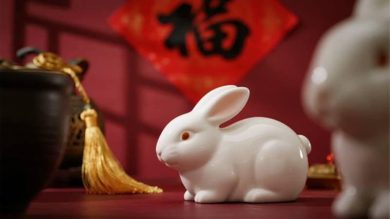 玉兔迎春福满堂图片