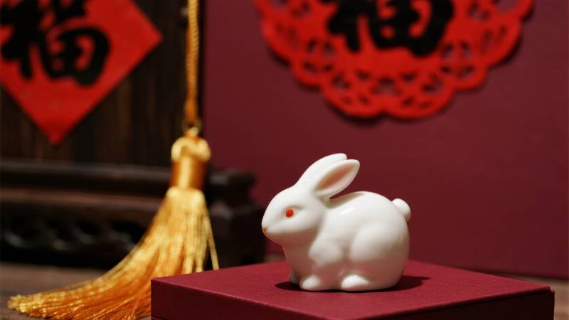 玉兔迎春福满堂图片