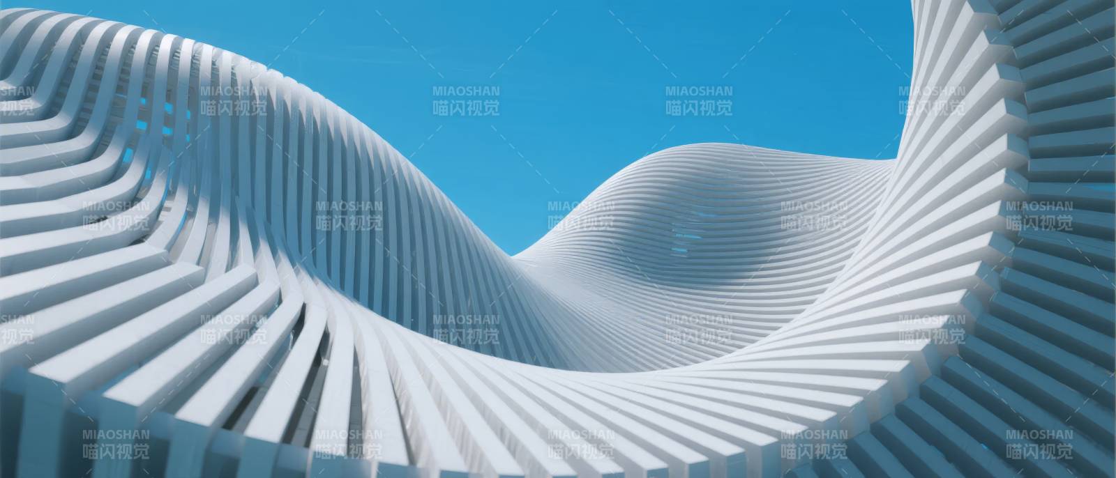 流线白墙映蓝天图片