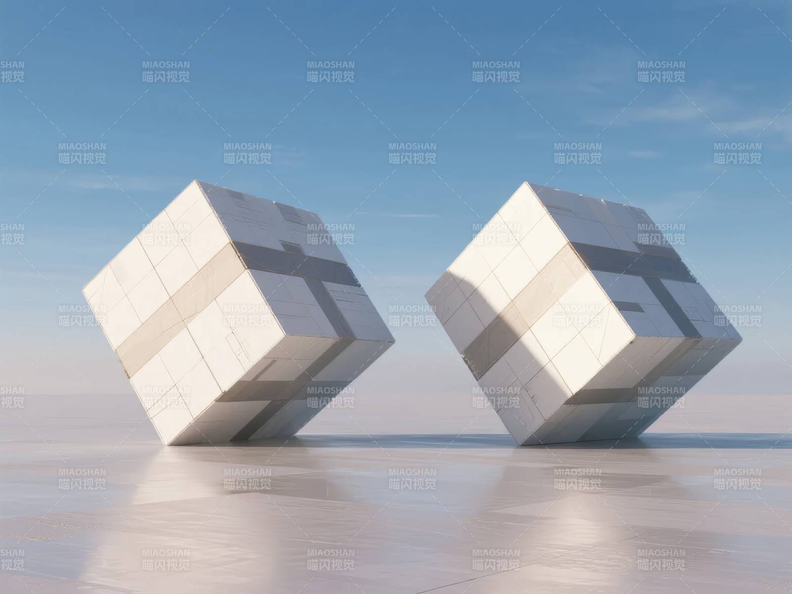 双立方体静立于空旷之地图片