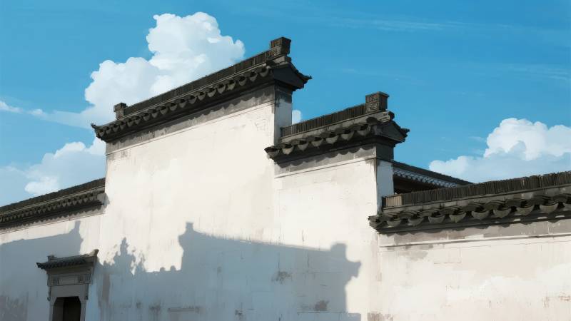 白墙黛瓦映蓝天图片