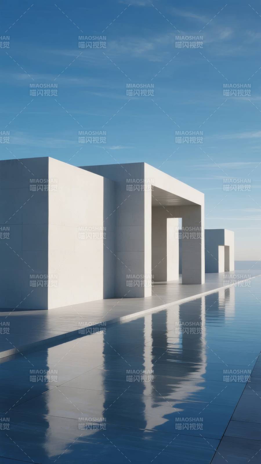 极简建筑与水影图片