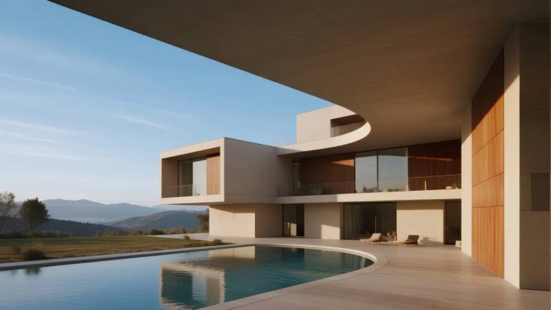 现代别墅泳池景观图片