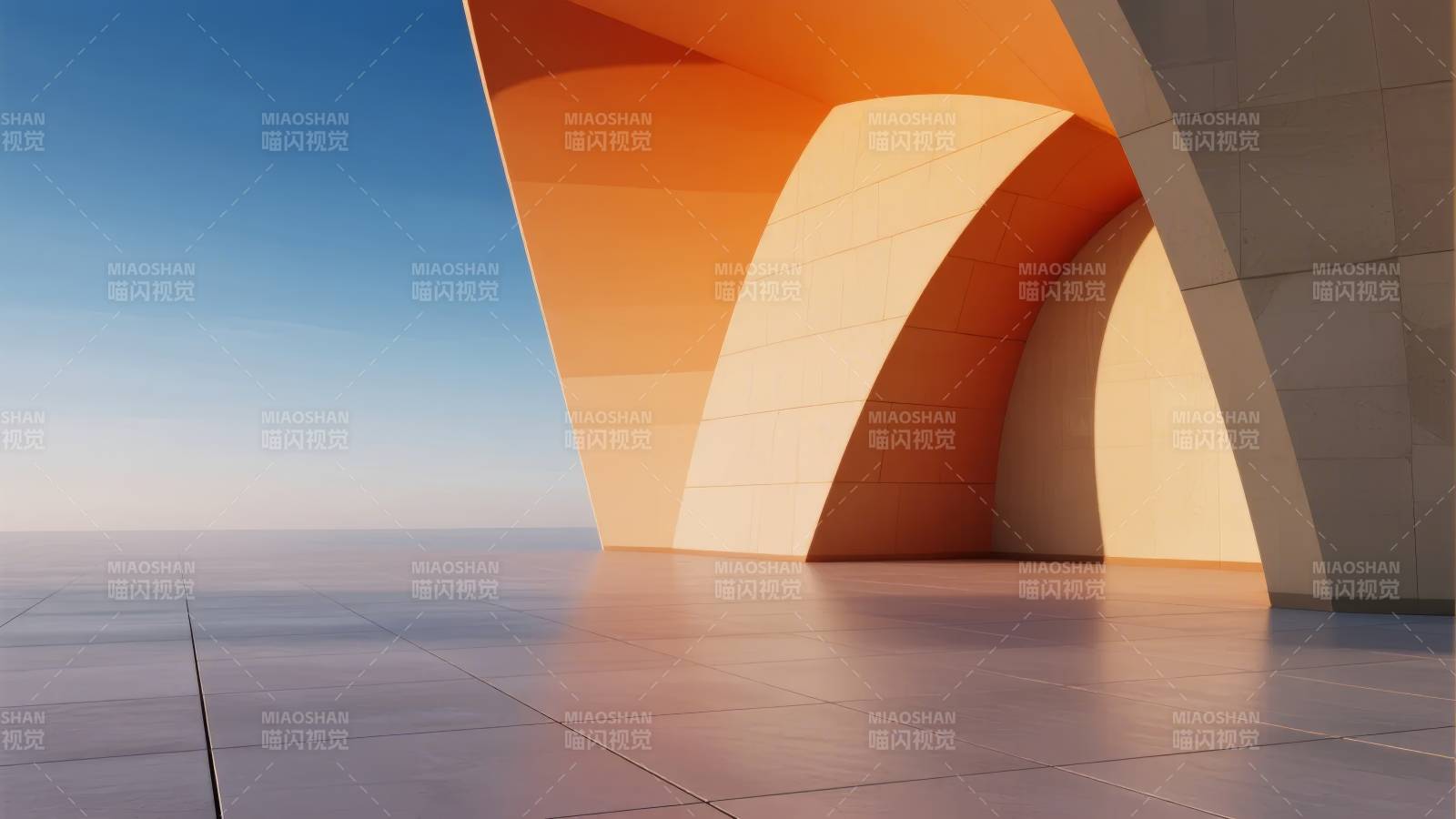 橙色拱门映蓝天图片