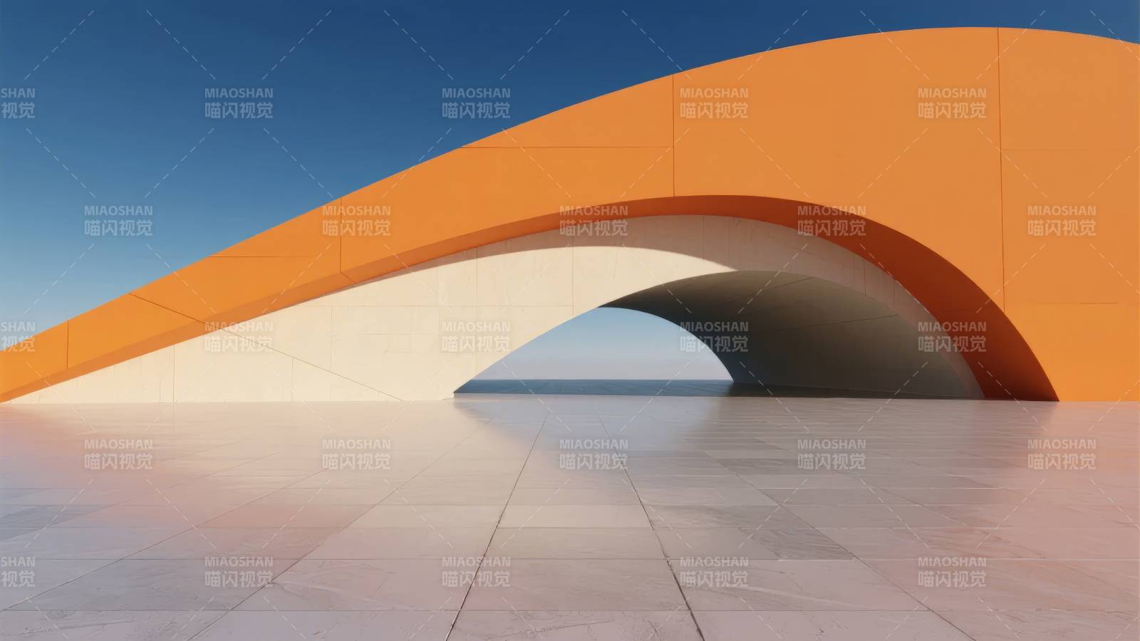 橙色弧形建筑图片