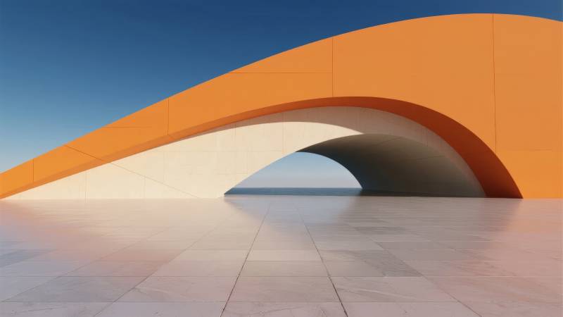 橙色弧形建筑图片