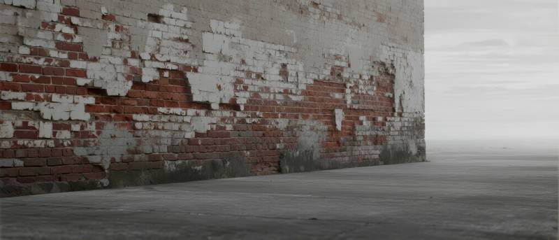 斑驳砖墙 空旷地面图片