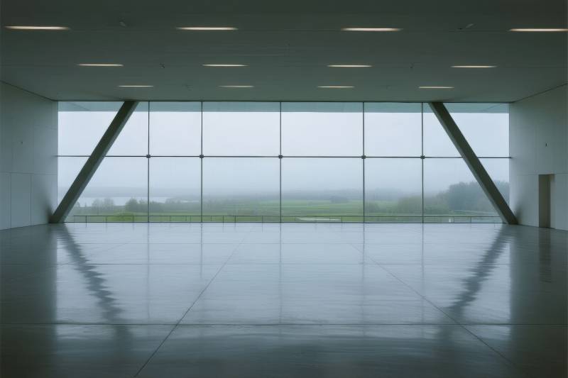 空旷展厅 窗外雾景图片