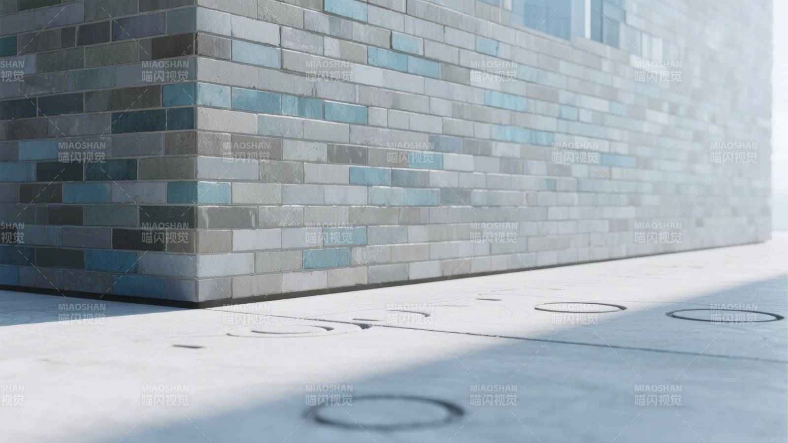 现代建筑砖墙光影图片