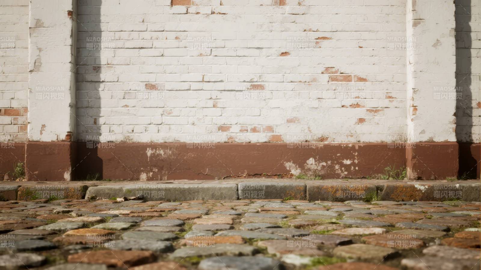 旧墙与石板路图片