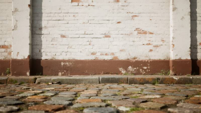 旧墙与石板路图片