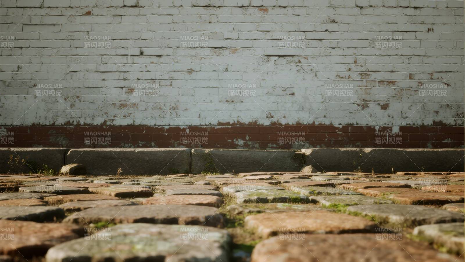 石砖小径与旧墙图片