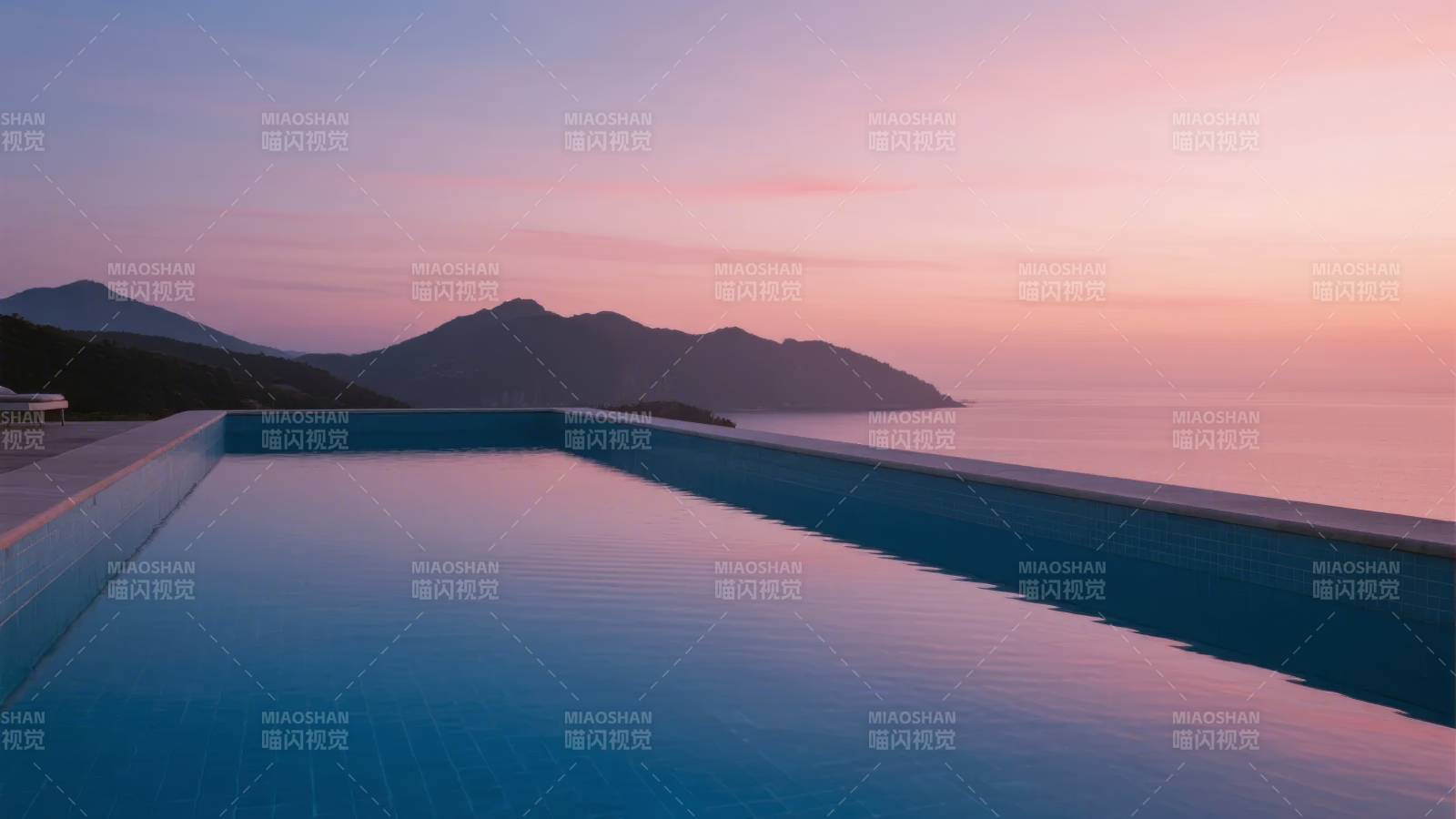泳池夕照山海景图片
