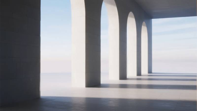 拱廊尽头的海天一线图片