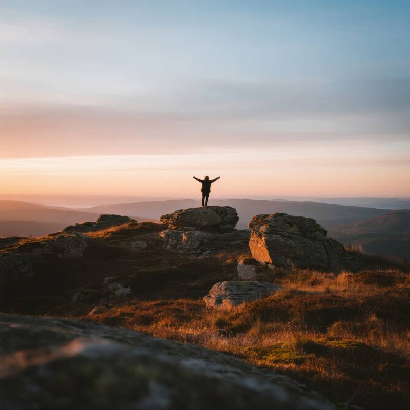 山顶剪影 拥抱日出图片