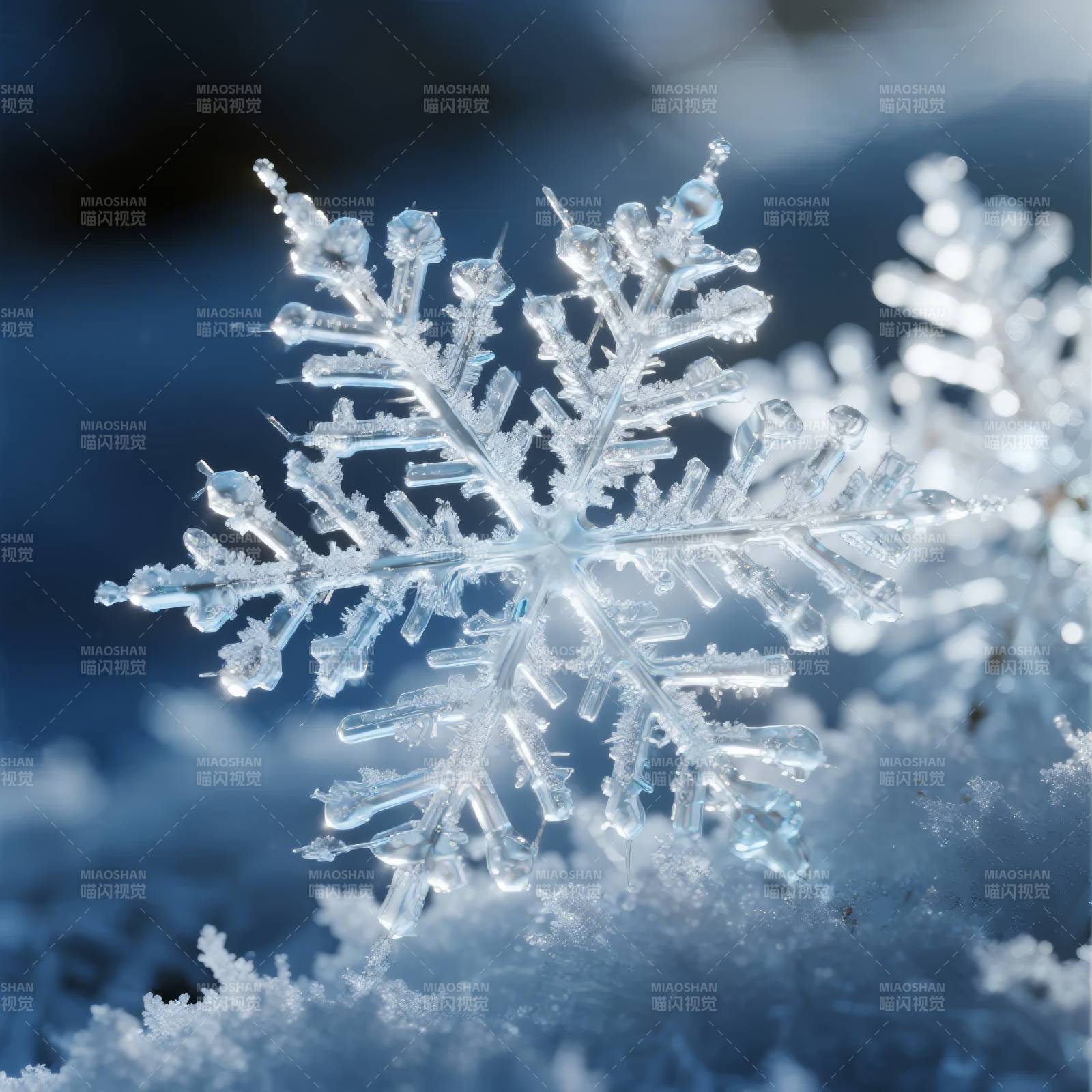 晶莹雪花特写图片
