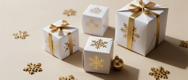 圣诞礼盒与雪花装饰图片